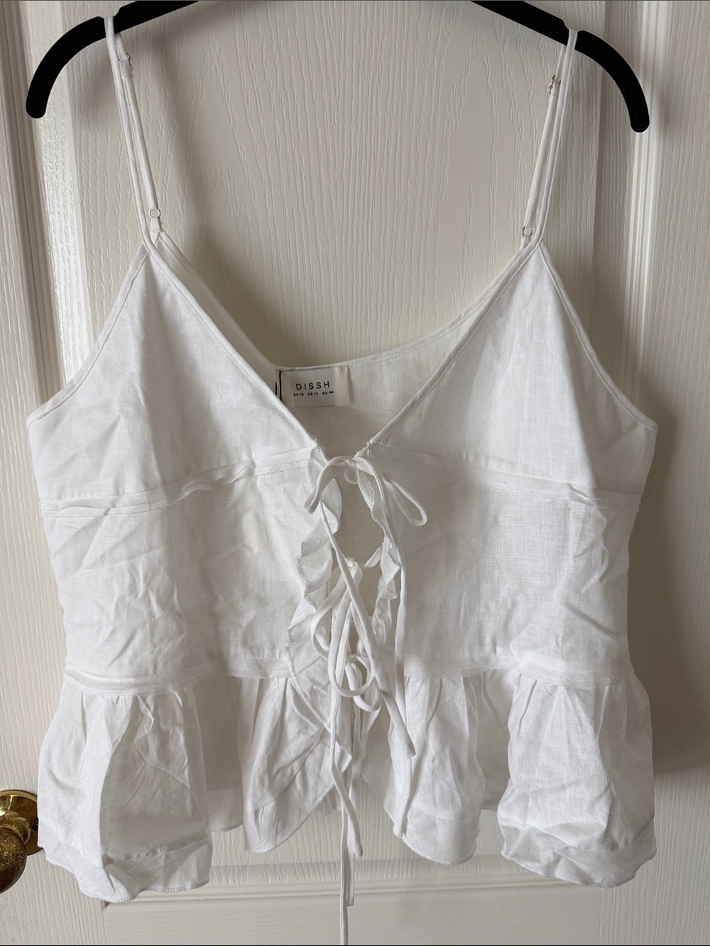 DISSH White Lace-Up Peplum Cami